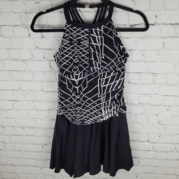 Geographic print boy short strappy swim dress - Picture 1 of 8